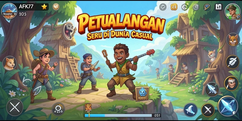 Tampilan gameplay <strong>AFK77</strong> yang cerah dan menarik di dunia Casual.