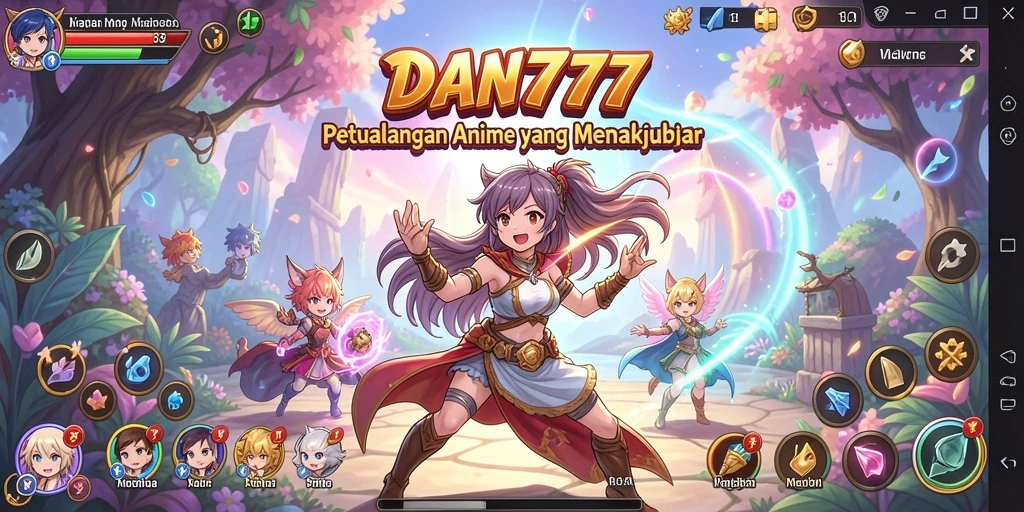 Screenshot gameplay utama DAN777 menampilkan karakter Anime yang beraksi di dunia fantastis.