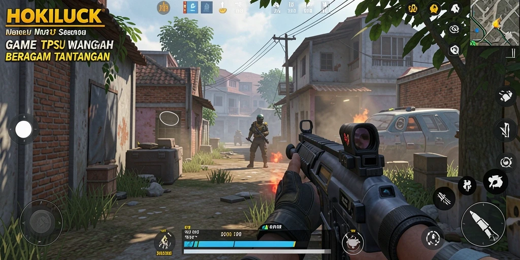 Screenshot gameplay HOKILUCK menampilkan aksi pertarungan seru dalam mode TPS.