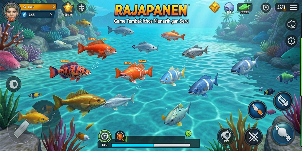Tampilan gameplay seru di RAJAPANEN saat menembak ikan.