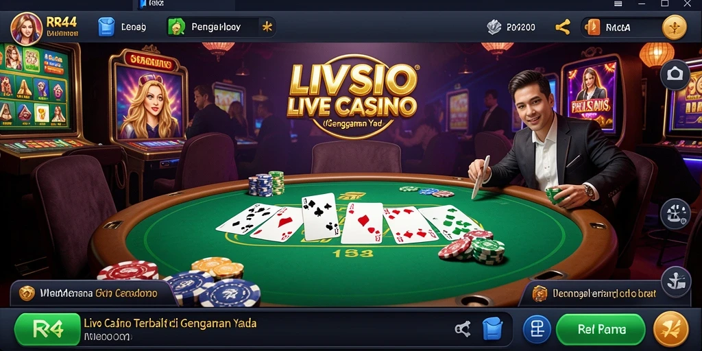 Screenshot gameplay Live Casino RR44 menampilkan dealer langsung dan pengalaman interaktif.